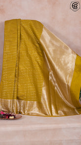 Trombone Yellow Zari Line Pattern with Rich Pallu Warm Silk Saree